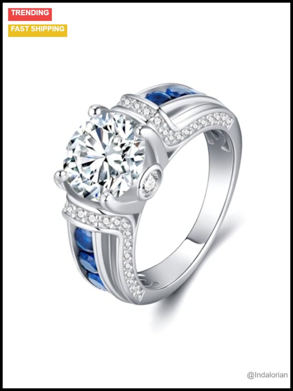 3ct Round Cut Moissanite Engagement Ring Sterling Silver 18K White Gold Plated